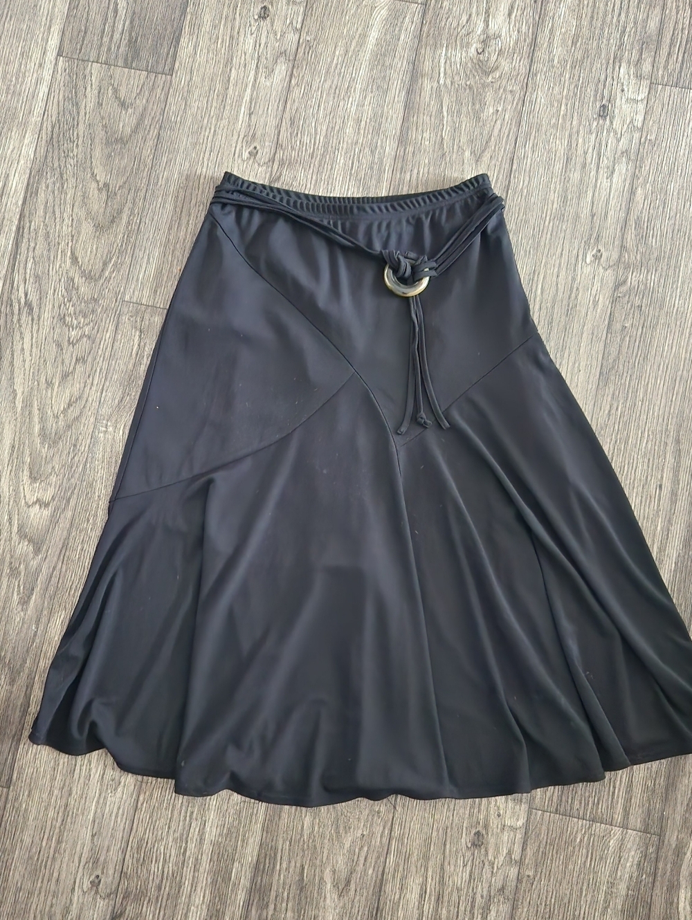 Y2K Jessica Black Midi Skirt With Tie Detail and Circle Ring Size M